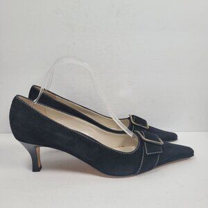 Amalfi Women's Black Suede Pointed Toe Kitten Heel Shoes US Size 10B